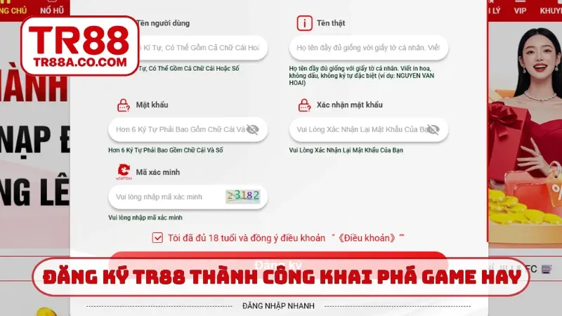Đăng ký TR88 thành công khai phá game hay