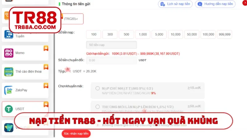 Nạp tiền TR88 - Hốt ngay vạn quà khủng